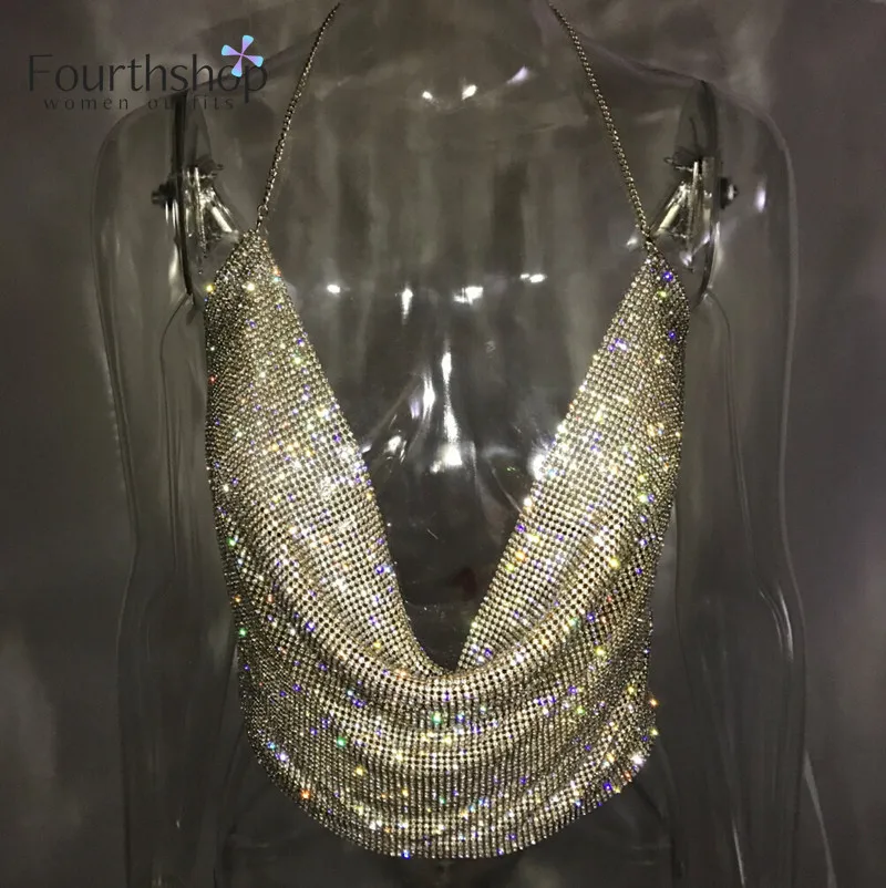 Сексуальный Топ Для женщин с низким вырезом на спине металлическими блестками