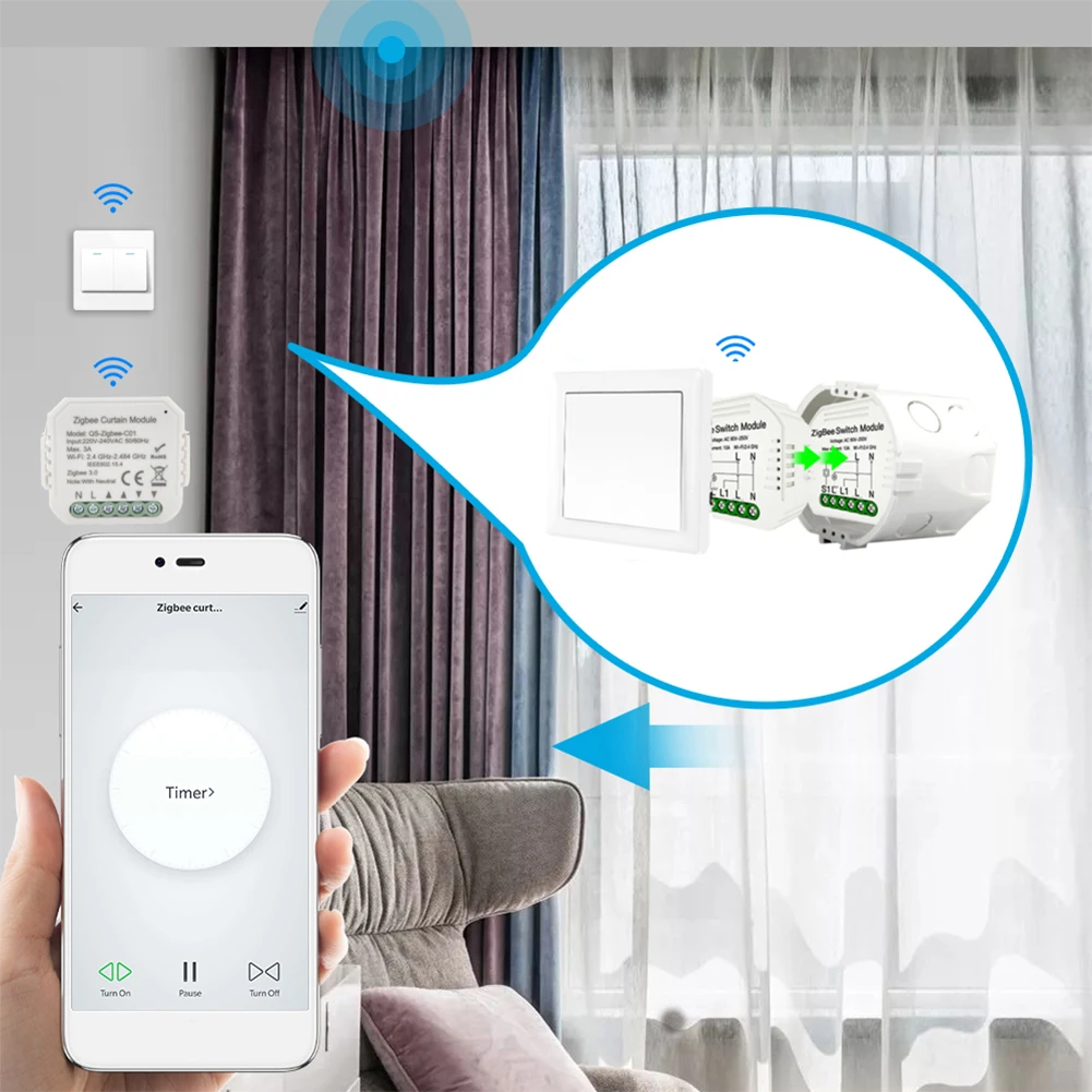 

Smart Bedroom Practical Home Blind Motor Easy Install Zigbee App Curtain Switch Module Wireless For Roller Shutter With Timer