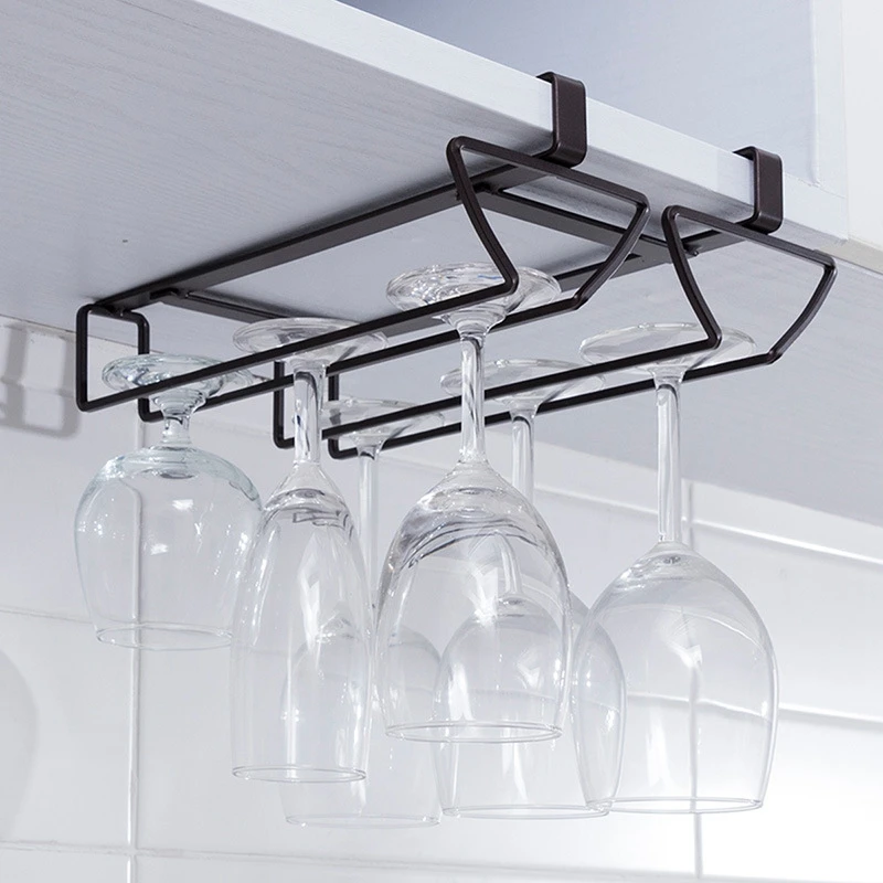 

Hanging Wine Glass Holder Stemware Wine Goblet Rack Champagne Holder Under Cabinet Shelf Kitchen Organizer Bar Accessories