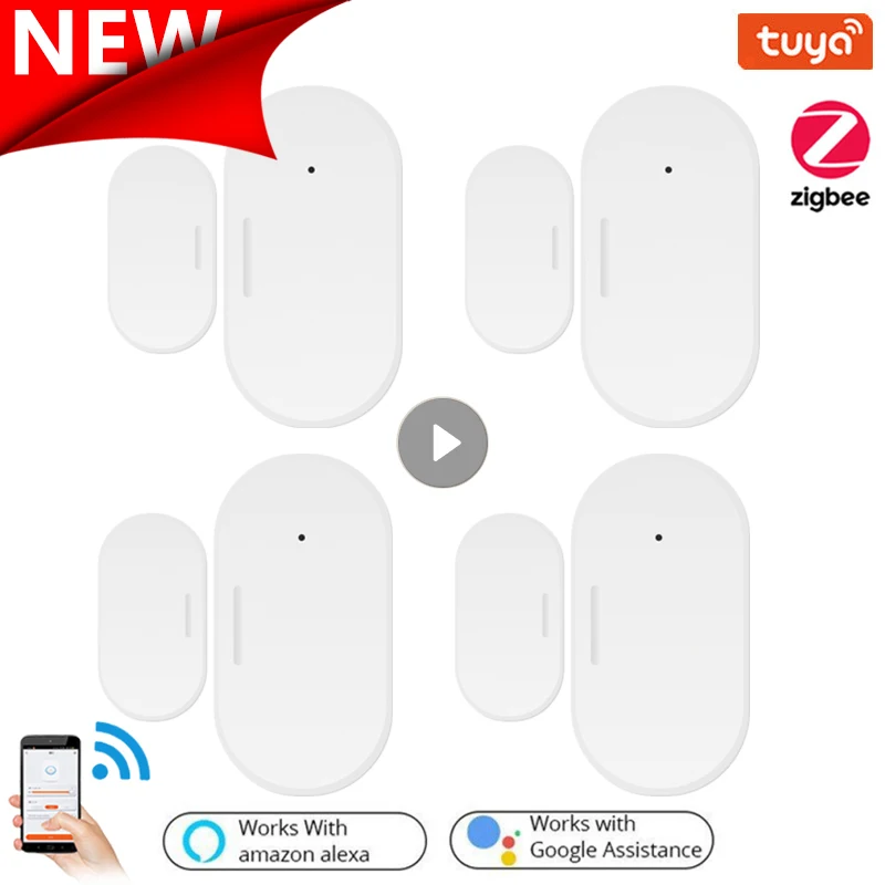 

Датчик окон и дверей Tuya Smart ZigBee, детектор ворот, охранная сигнализация, работает с приложением Zigbee Hub Alexa Google Home