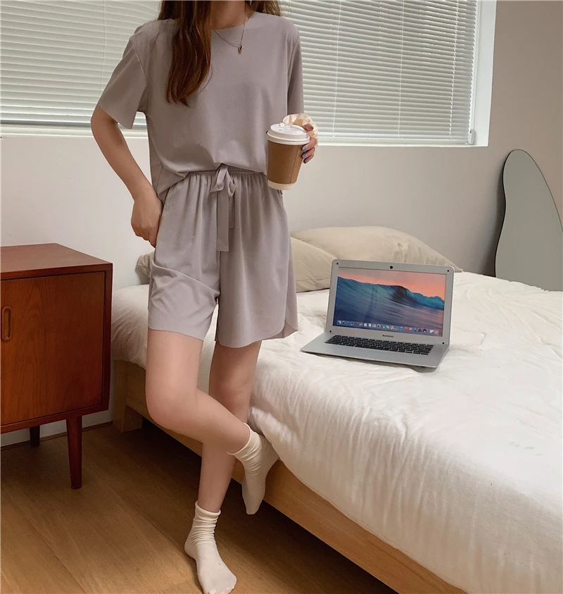 

Matching Set 2021 Summer New Soft Soft Suit Loose T-shirt Shorts Casual Two-piece Female Suit