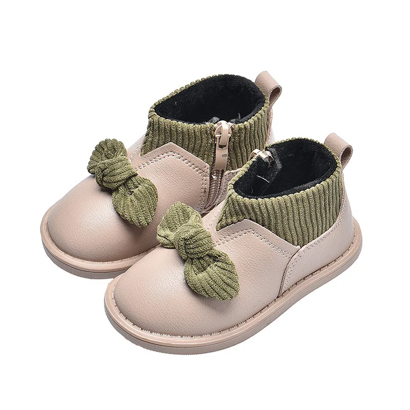 

2019 Girls Snow Boots Children's Short Tube Boots Bowknot Cotton Boots Plus Velvet Warm Baby Autumn New Children's Shoes