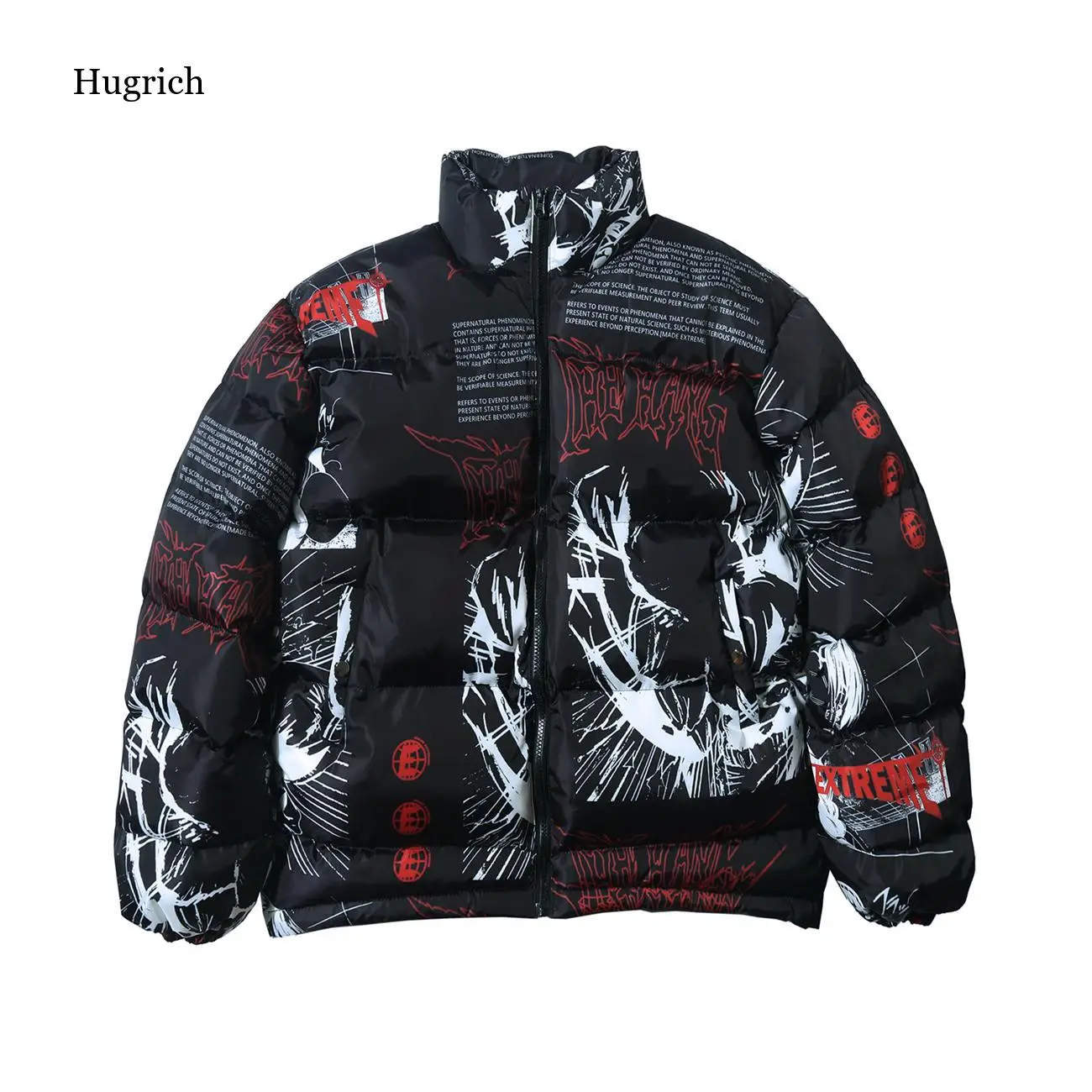 Пуховик с японским мультяшным принтом граффити Мужская Толстая парка зимняя