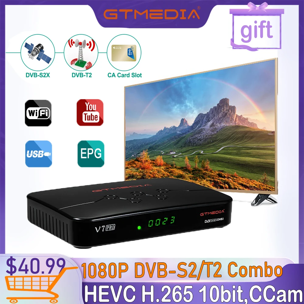 

FTA GTMEDIA V7 PRO Digital Satellite TV Receiver H.265 DVB-S2/T2/C Receptor 1080P Combo Decoder TV Box With USB Wifi Set Top Box
