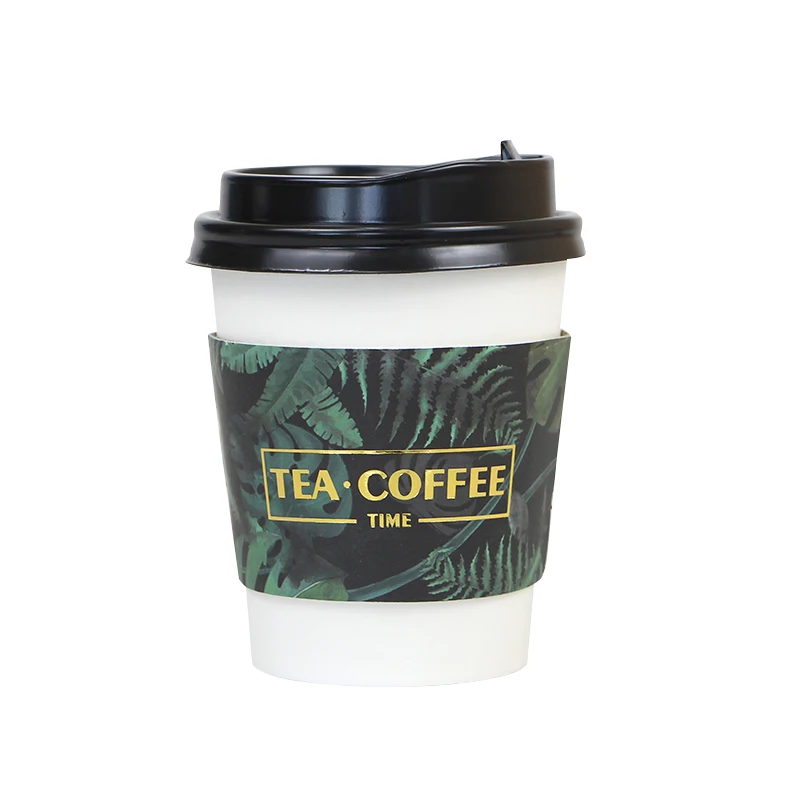 

50pcs Green plant bronzing disposable coffee cup 400ml 500ml tea paper cup net red cold hot drink packaging cup with covers