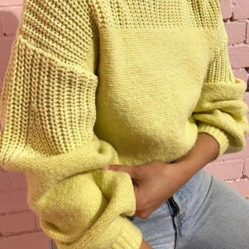 

Casual Women's Pullover Sweaters Solid O-Neck Lantern Sleeves Oversized Women Knitted Tops Office Lady Sweater Autumn Winter