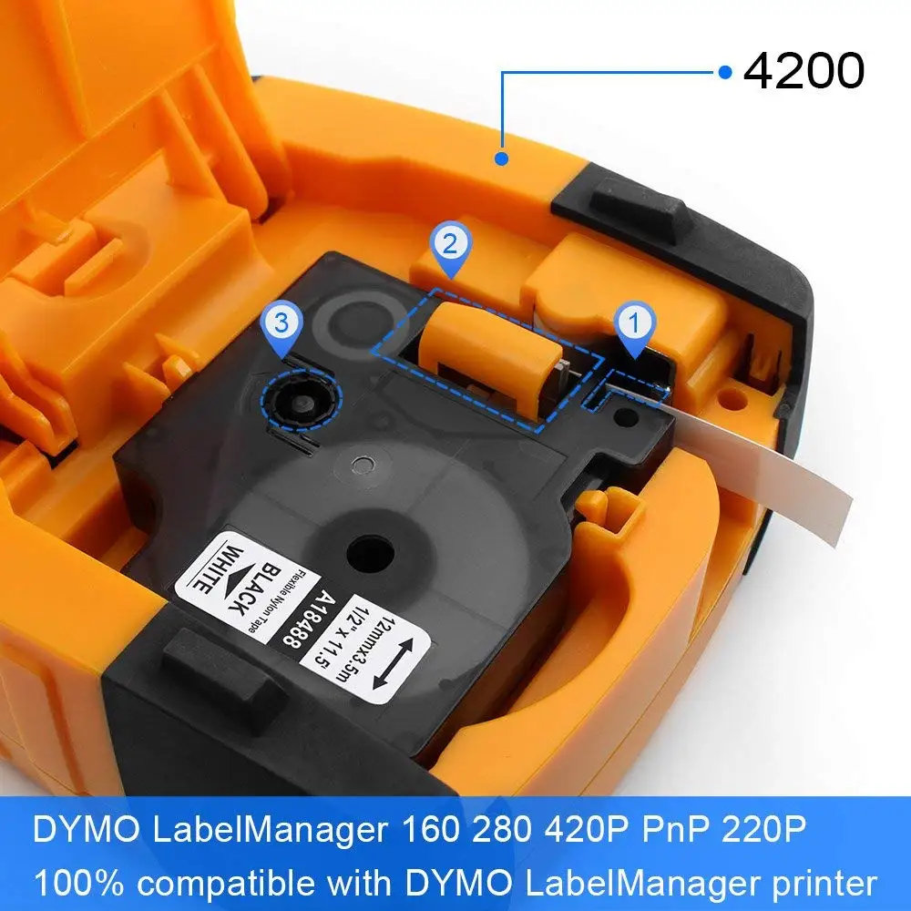 Совместимость для Dymo промышленный этикетка черная и белая 18488 тянущегося нейлона