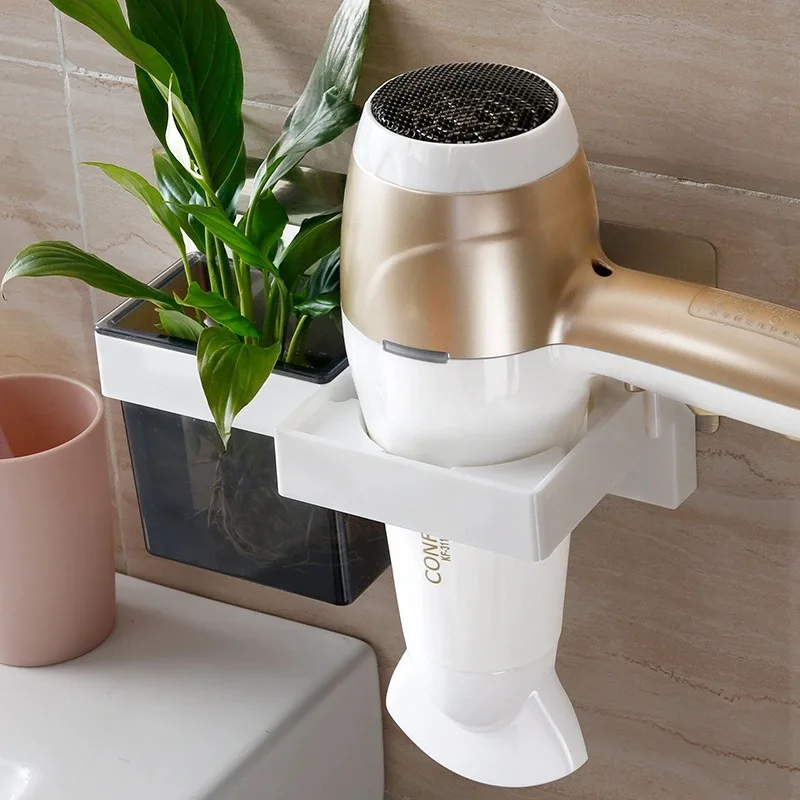 

Hot Magic No Trace Stickers Wall-Mounted Storage Racks Creative Suction Cup Hair Dryer Holder Comb Rack Stand Bathroom Supplies