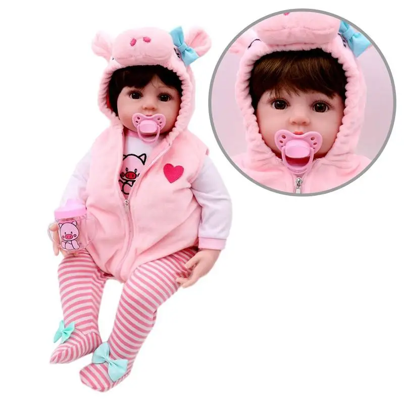 

Silicone Piggy Vest Short Hair Doll Soft Body Realistic Milk Props Bottle Baby Baby Pacifier Clothes With Doll Mother Train H6B7