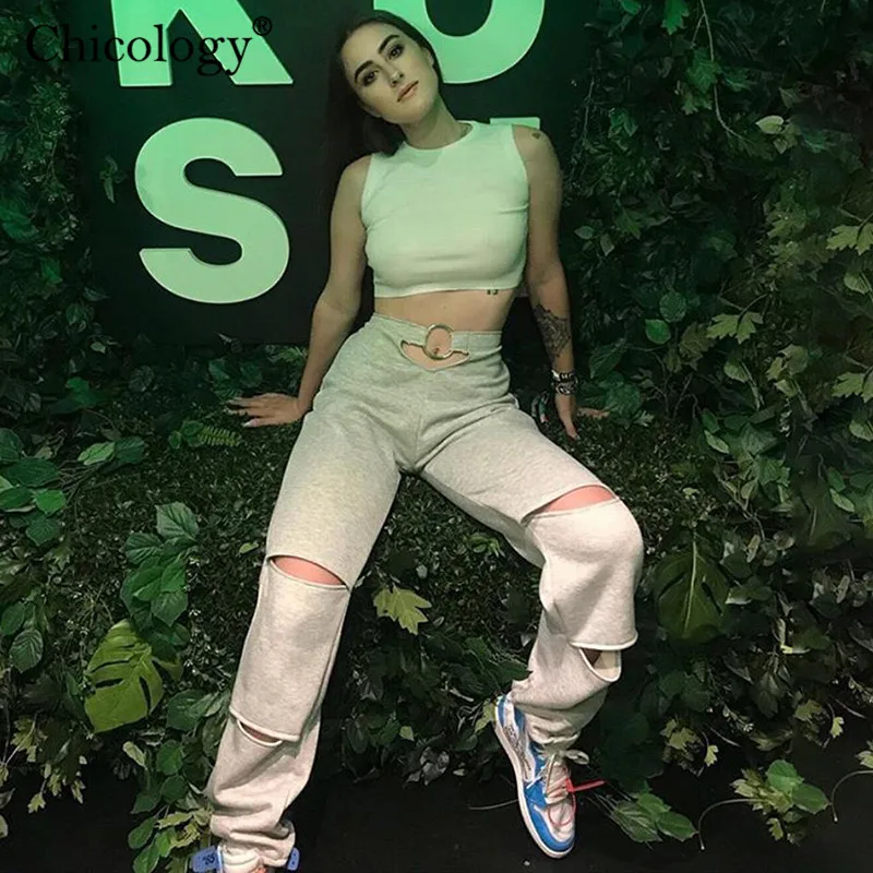 Chicology выдолбить в Корейском стиле сексуальные уличная одежда брючный брюки с