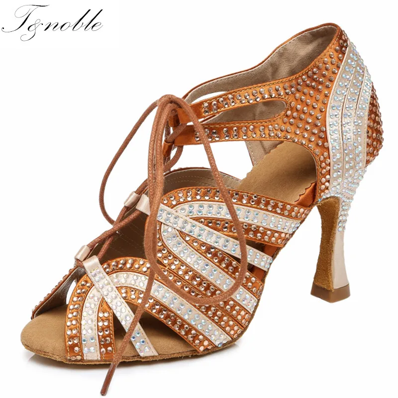 

Salsa Jazz Ladies Pole Women Latin Dancing Shoes/ Boots Line Stylish High Heel Social Tap Female Color Rhinestone Ballroom L453