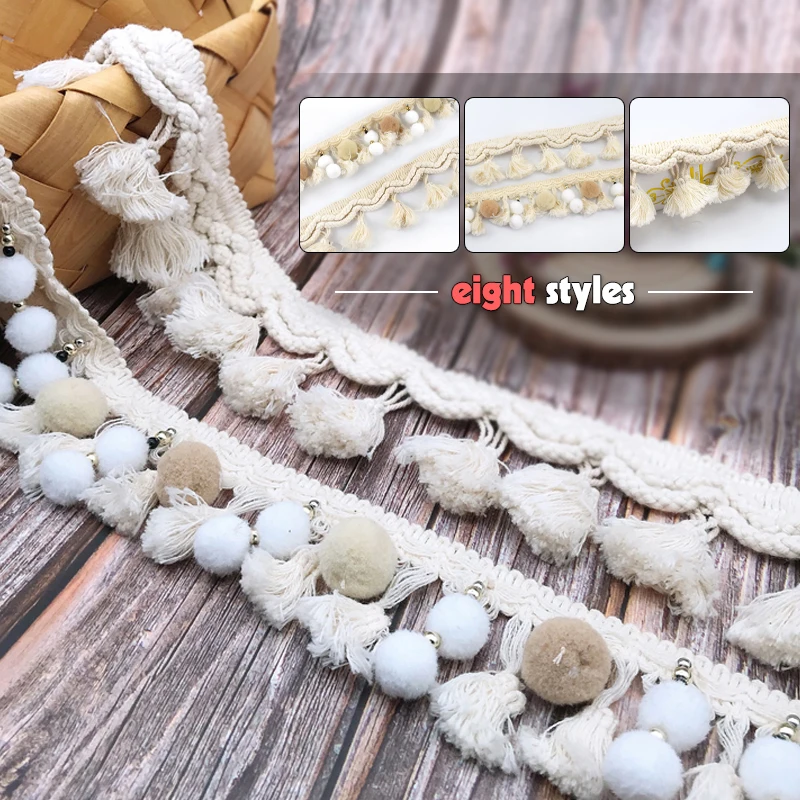 

2 Yard White Cotton Trim Ball Pearl Pompom Fringe Ribbon Sewing Tassel Lace Knitted Fabric Handmade DIY Craft Accessories