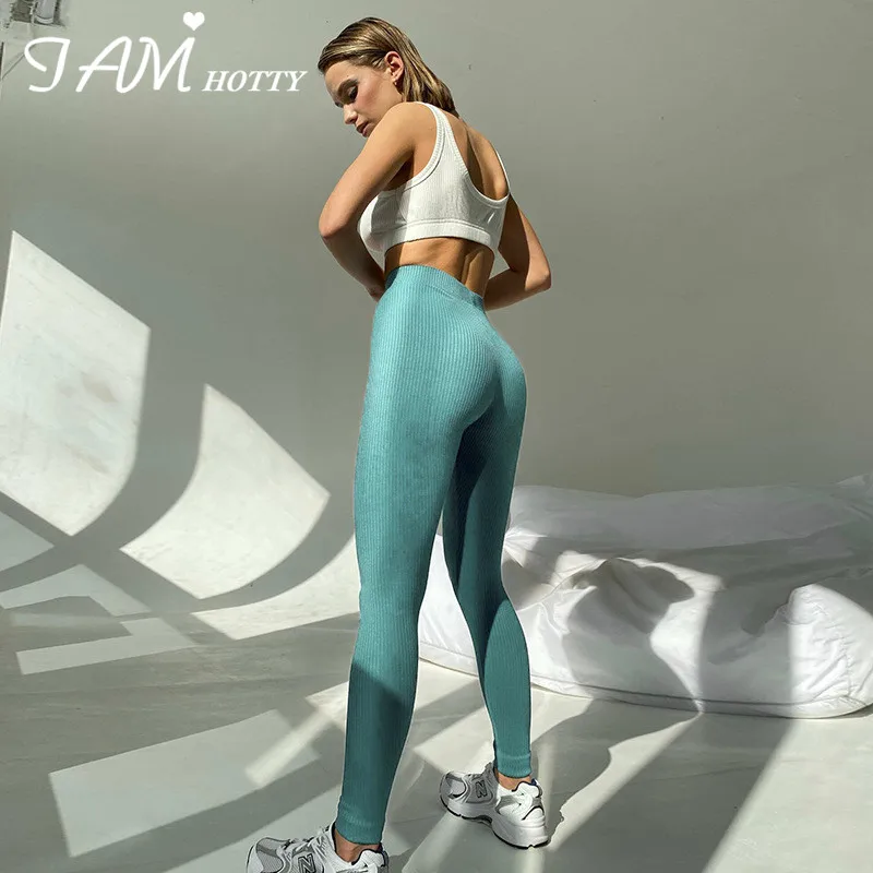

IAMHOTTY Basic Knitted Pants Women High Waist Yoga Leggings Solid Joggers Casual Pencil Sweatpants Korean Fitness Trousers Y2K