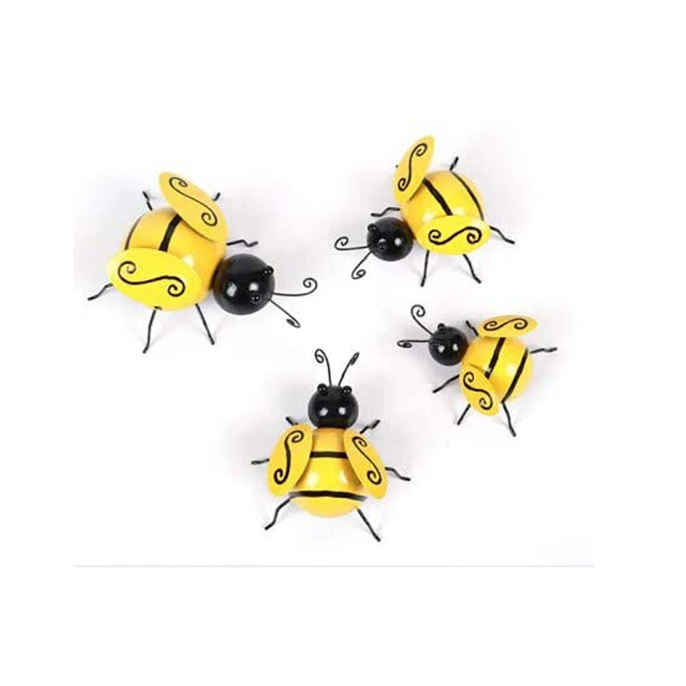 

4 Metal Garden Bumble Bee Fence Wall Mounted Ornament Decorations