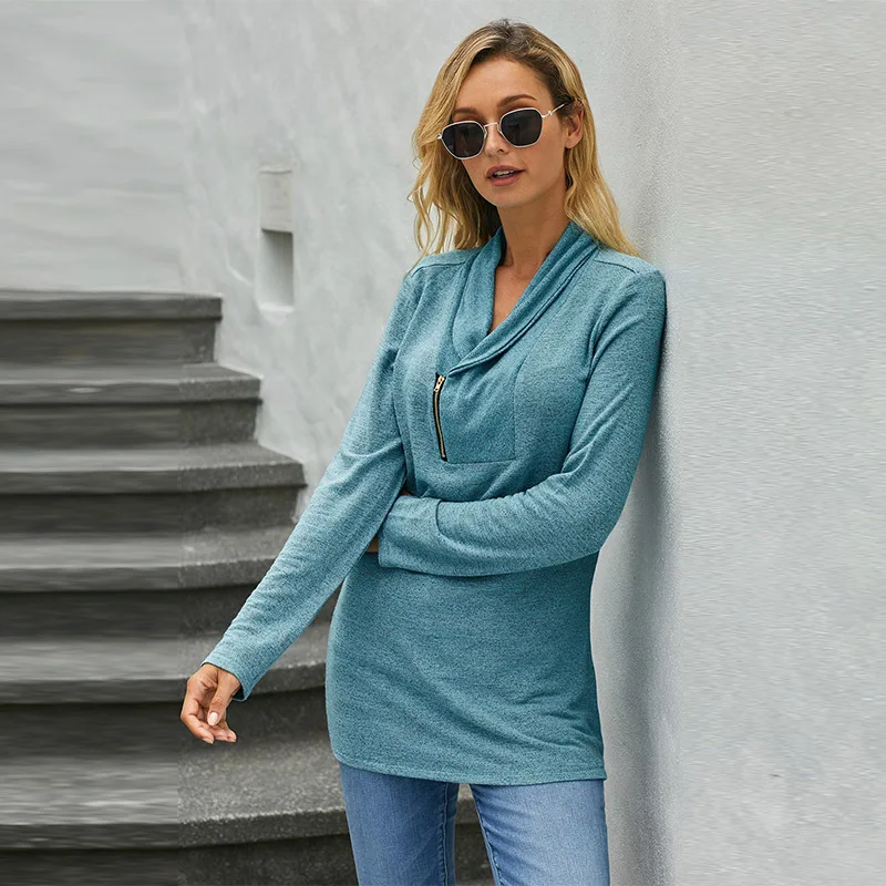 

Spring Women Blue Long Sleeve Top Girls Fashion Oversized Hoodies Streetwear V Neck Pullover Ladies Loose Sports Sweatshirt Xxl