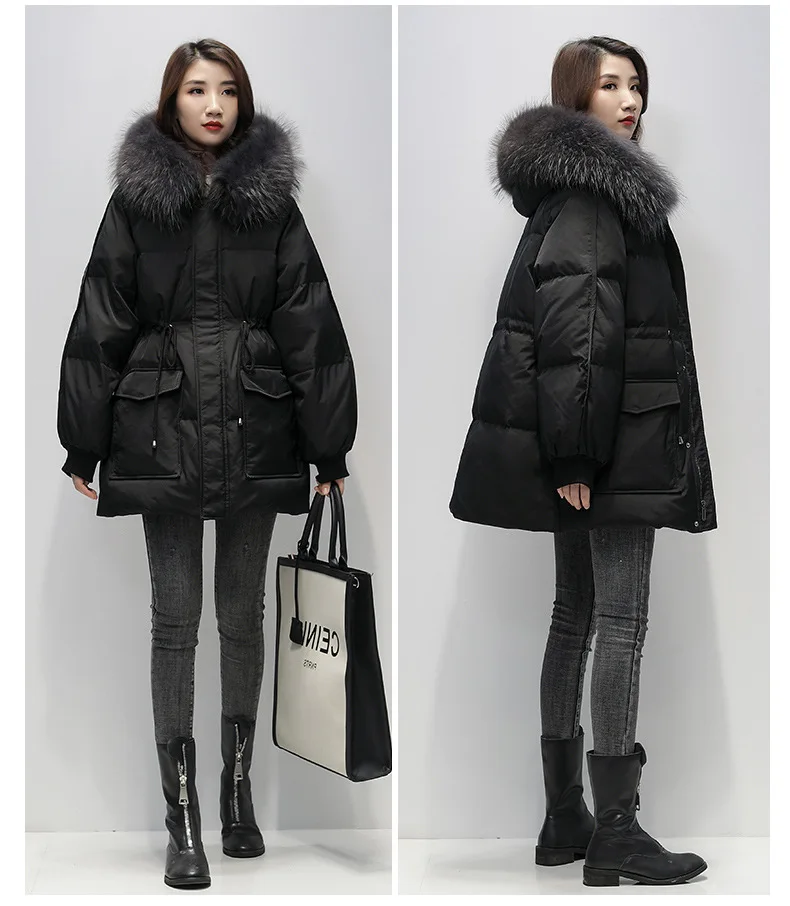

Women 90% White Duck Down Jacket Large Natural Raccoon Fox Fur Hooded 2021 Winter Down Coat Thick Warm Parkas Female Outerwear
