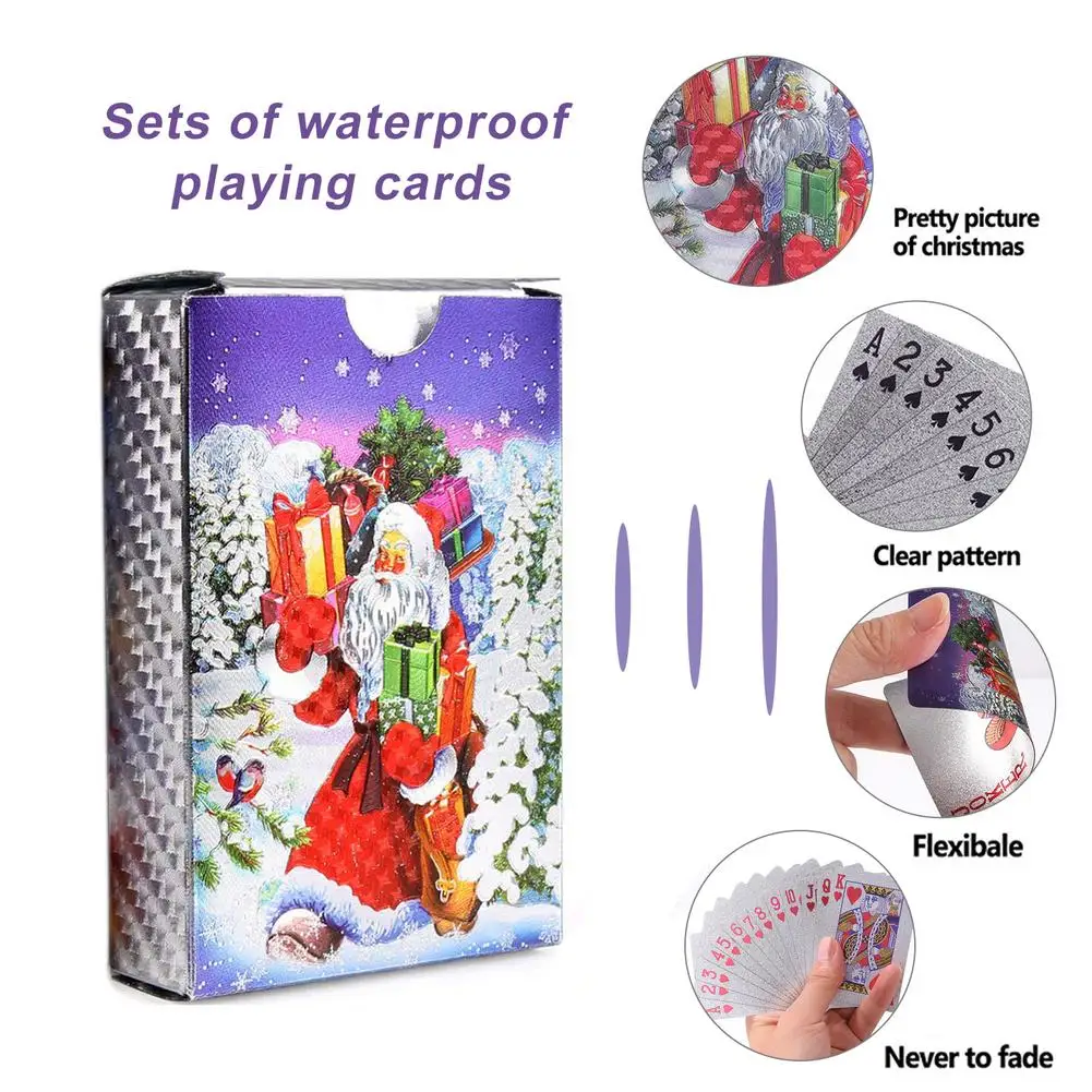 2 Sets Playing Cards With Christmas Pattern Santa Claus Waterproof Silver Foil Poker Board Game Drop Ship | Спорт и развлечения