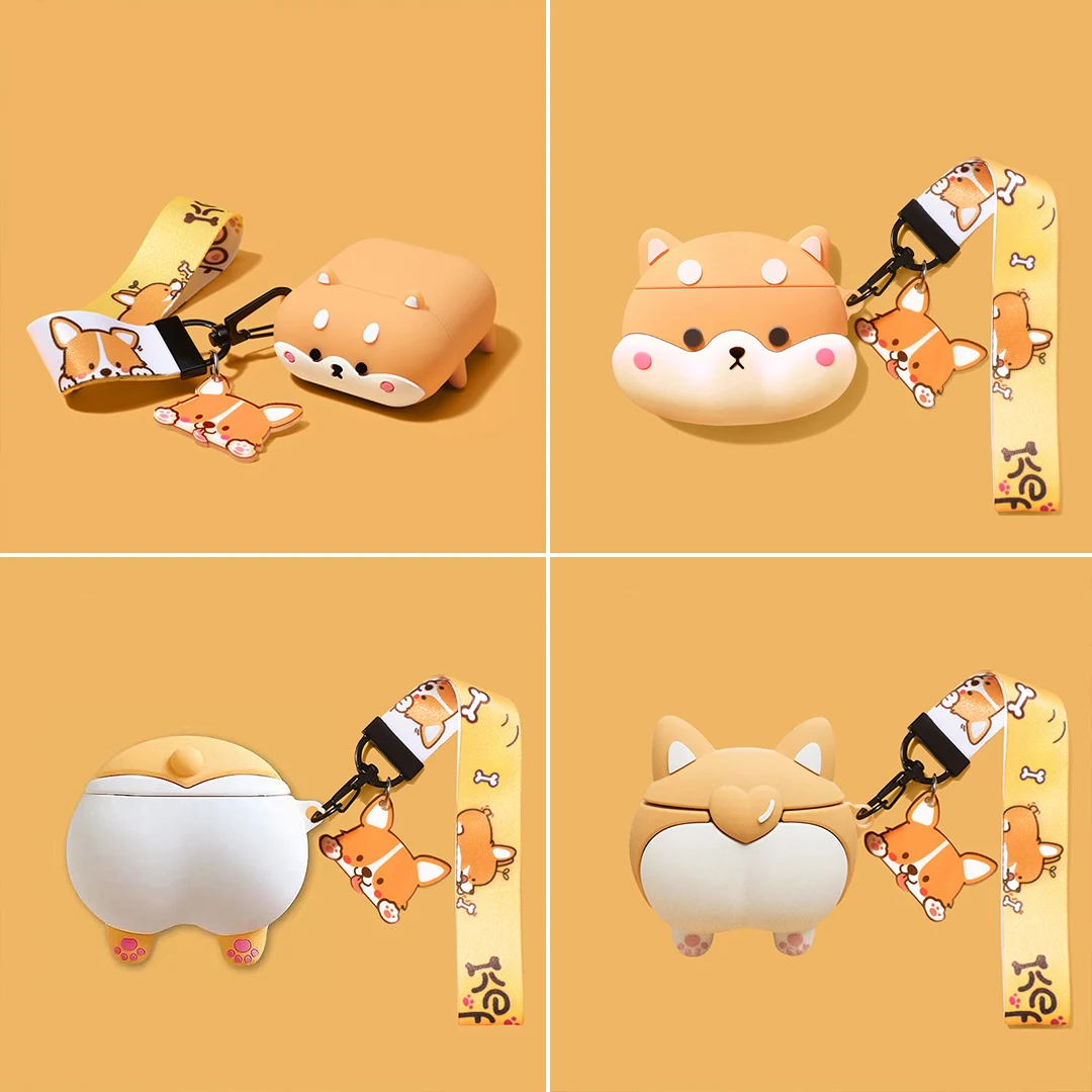 Симпатичный чехол для наушников корги собака брелок Apple AirPods 1 2 Pro 3 симпатичная