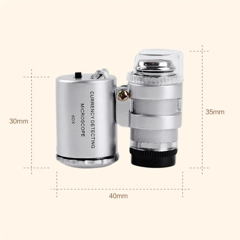 

60 Times Mini Magnifying Glass Jewelry Jewelers Pocket Magnifier Lens Loupes Pocket Mini UV Light for Inspecting Diamond Stamp