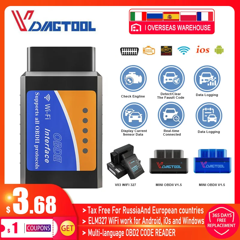 

ELM327 V1.5 OBD2 Scanner PIC18F25K80 BT/Wifi ELM 327 OBD Car Diagnostic Tool For Android /IOS Torque Code Reader Mini Scanner