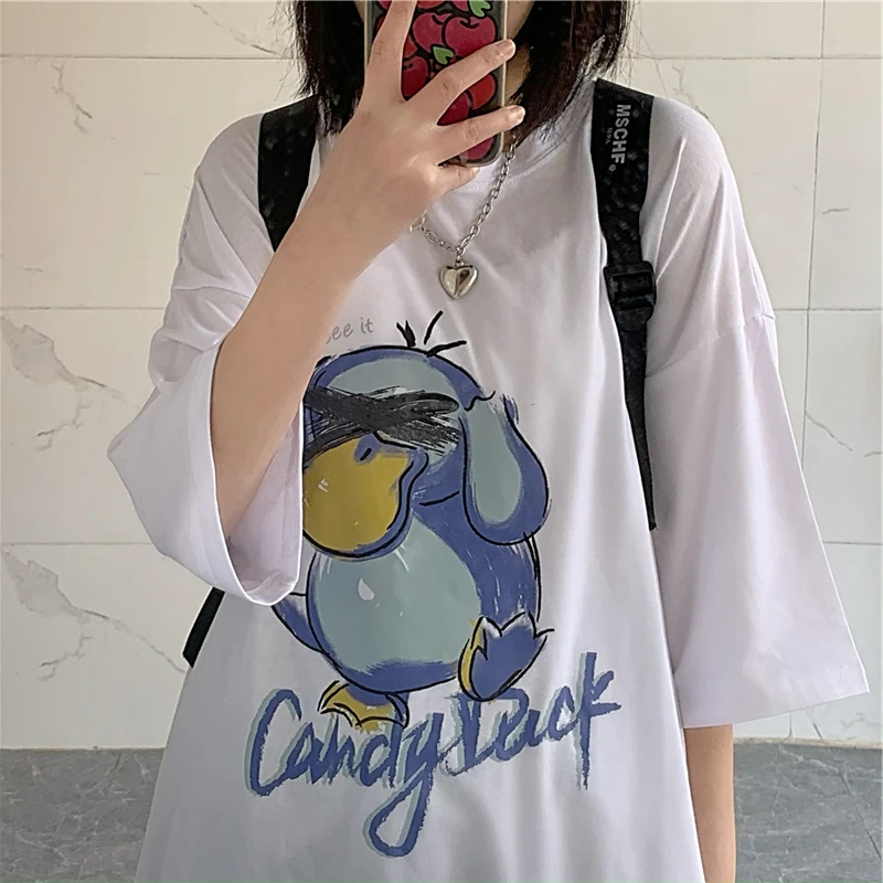 

WHOHOLL Summer Women Casual Tshirts Funny Graffiti Cartoon Print Short T-shirt Sleeve Loose O-Neck T-shirt For Men And Women