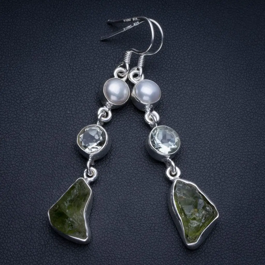 Натуральный Необработанный молдавит зеленый аметист и речной жемчуг 925 Висячие