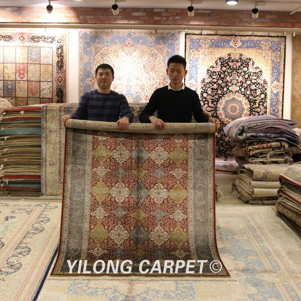 Yilong 4 5 'x 6 5' Шелковый персидский ковер ручной работы элегантный коврик