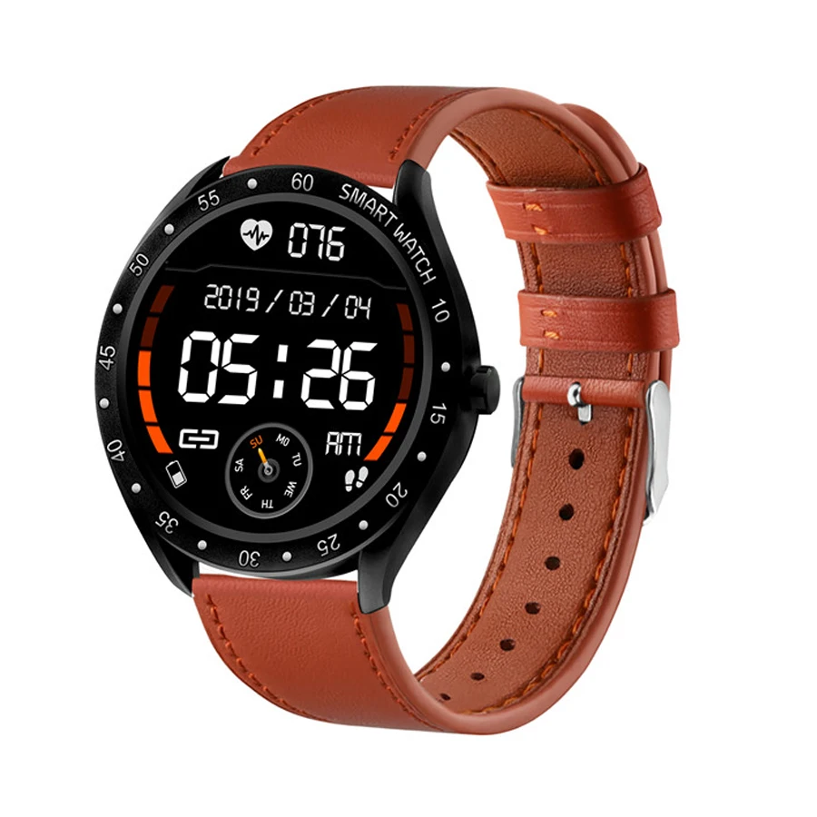 leather brown black Ravi F13 водонепроницаемые Смарт-часы из нержавеющей стали для мужчин спортивные пульсометр расстояние шагов калории Отслеживающие умные часы Полный сенсорный экран - Цвет: leather brown black