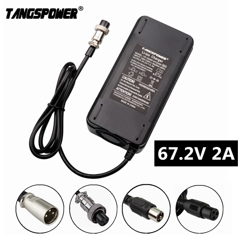 Carregador de Bateria de Lítio Tangspower para Bicicleta Carregador para E-bike Pacote de Bateria de Íon-lítio Carrinho de Mão com Ventilador Elétrica 67.2v 2a 16s 60v