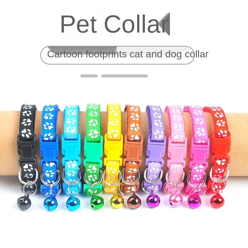 

Colorful Pet Supplies Cat Collar Cat Necklace And Cat Paw Print Adjustable Collar Bell Positioning Footprint Pet Collar