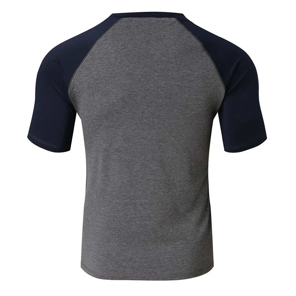 

Spring Autumn Solid Long Sleeve T-shirts Men Short Sleeve Round Neck Loose Patchwork Blouse T-shirt Tee Top Comfortable T-Shirts