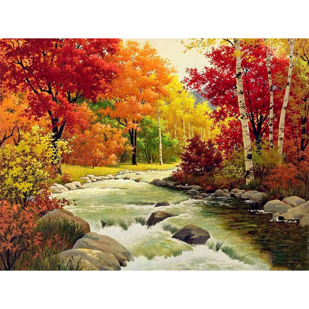 

Diamond Painting Herfst Landscape 5D Diy Diamond Mosaic Landscape Complete Quadrant Diamonds Tableware Tree Ambacht Kit Decor