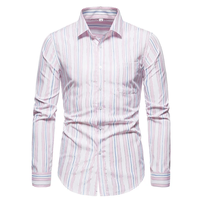 Мужская хлопковая рубашка CYXZFTROFL повседневная приталенная в полоску с длинными