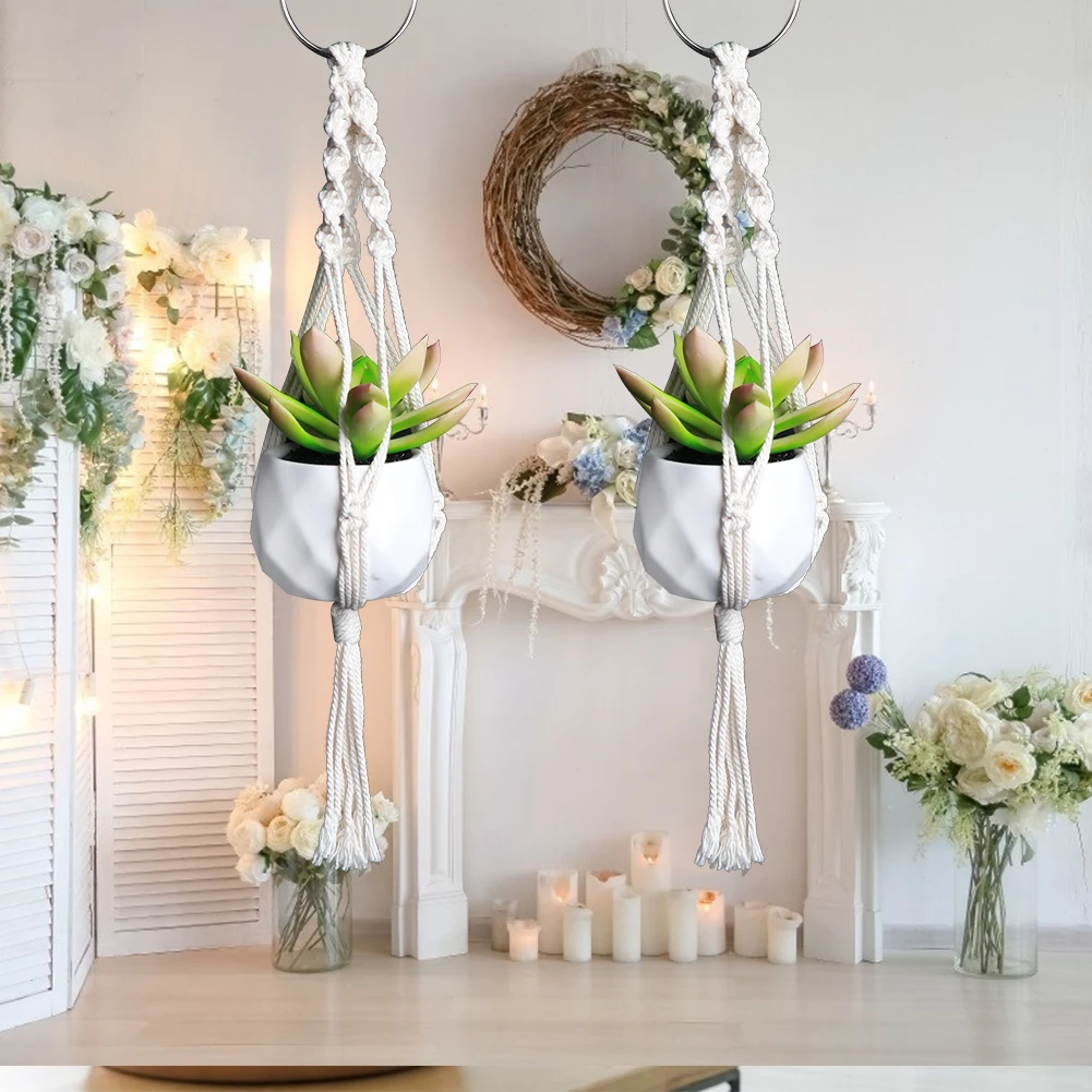 

2Pcs Mini Handmade Macrame Plant Hanger Flower Pot Planter for Wall Decoration Countyard Garden Hanging Planter Flowerpot Basket