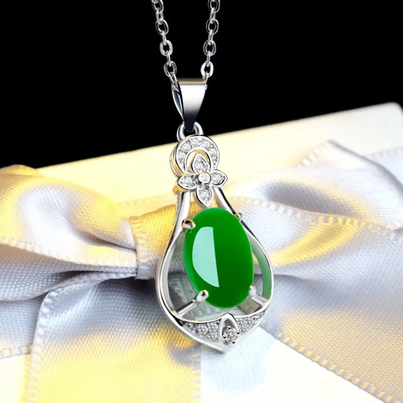 Подвеска из натурального зеленого нефрита халцедона капли воды агата серебро 925