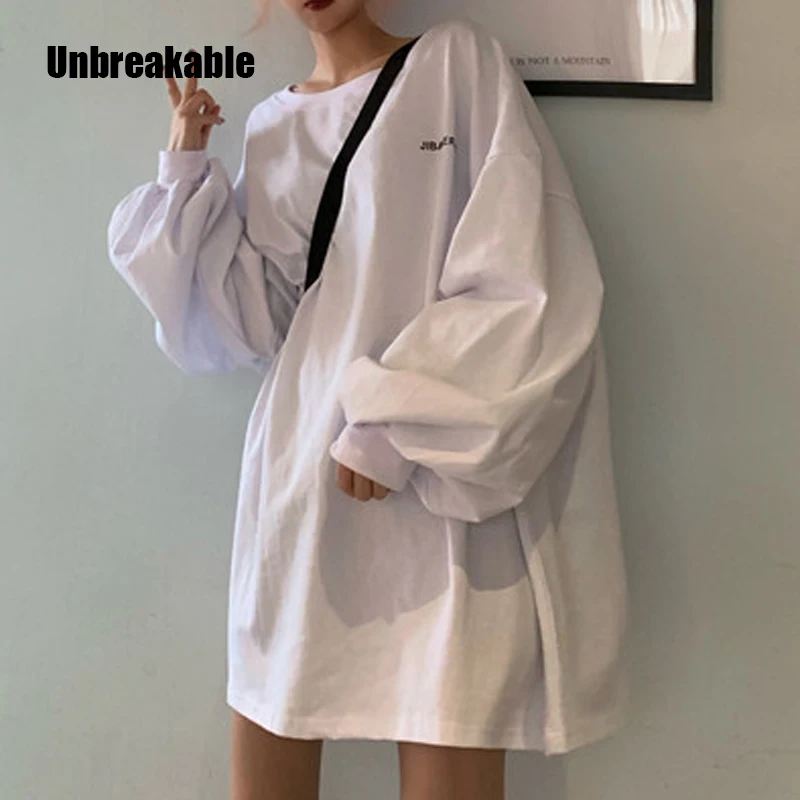 

Oversize Women Casual Long Sleeve T-shirts Harajuku O-neck T shirt Female Letter Print Black White Top School Hip Hop Streetwear
