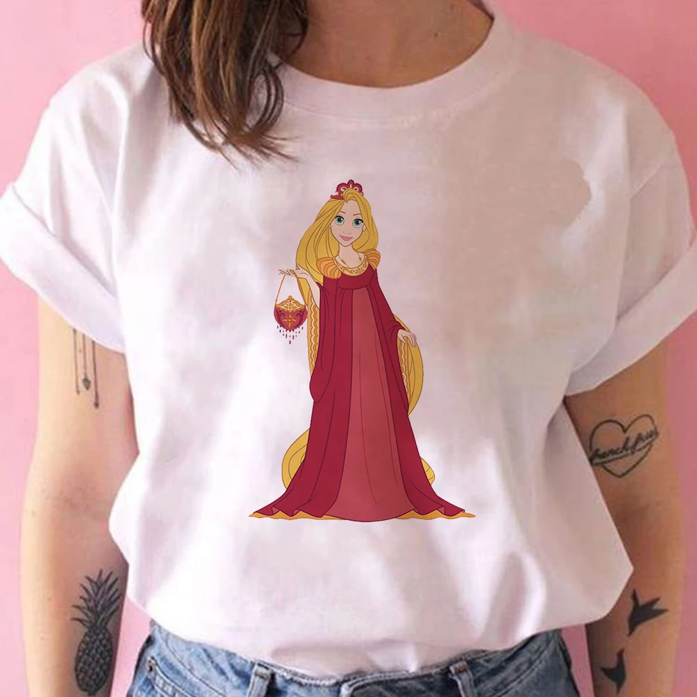 

Disney Rapunzel Princess Creative Casual T Shirt Women 2021 Arrivals Short Sleeve Versatile Loose Fairy Tales T Shirt Female