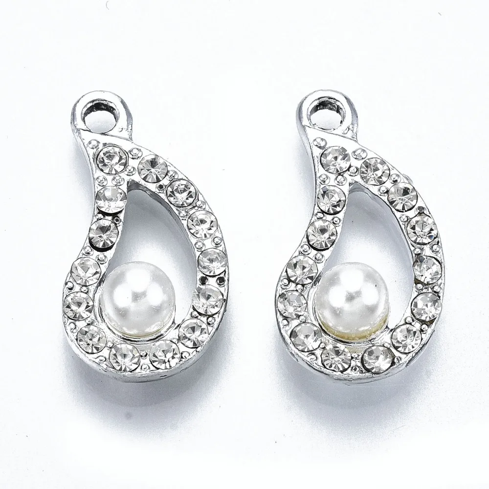 

5 pc UV Plated Alloy Pendants with Rhinestone and ABS Plastic Imitation Pearl Teardrop Cadmium Free & Lead Free Crystal Platinum