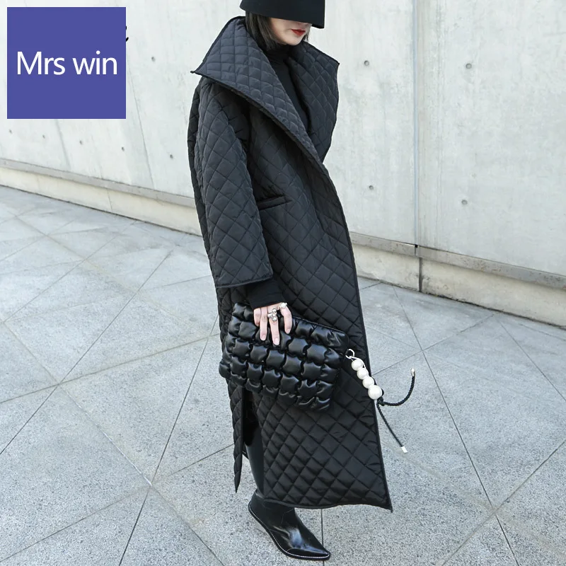 

Neploe Chic Argyle Split Long Cotton Coat 2020 Turn-down Collar Femme Parkas Fashion Simple Solid Color Winter Women Jacket