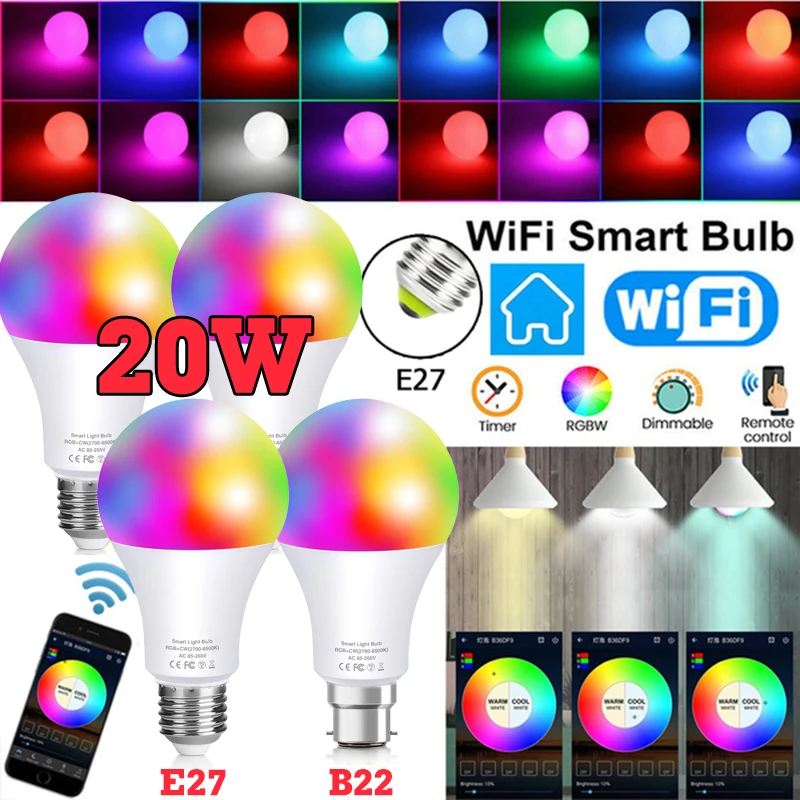 15W WiFi смарт лампы B22 E27 LED RGB светильник работать Alexa Google Home с цветовой моделью +