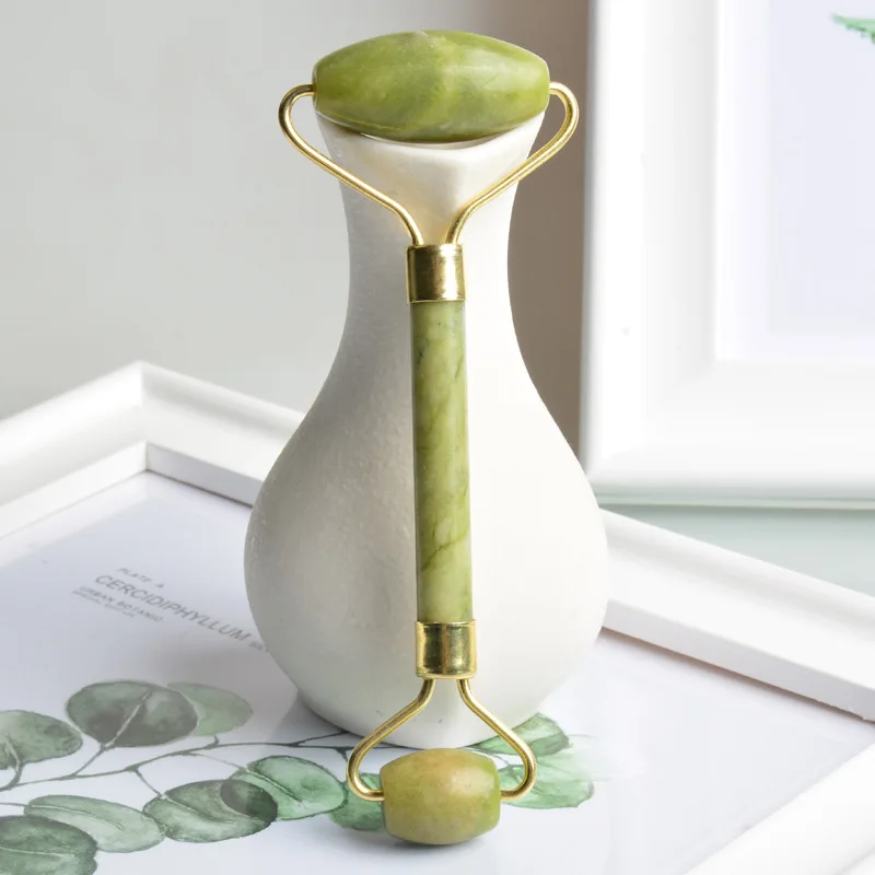 Jade роликовый массажер для лица с двойной головкой Натуральный камень лифтинга и