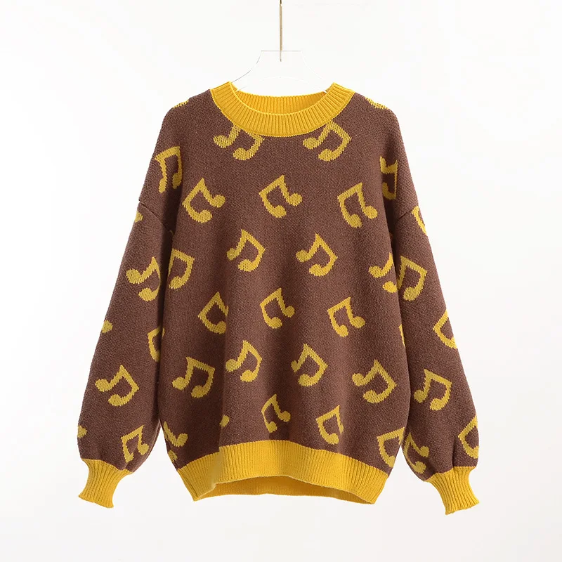 

New Printed Sweater Women Casual Loose Pullover O-neck All-match Knitted Top Jumper Fall Long Sleeve Chic Knit Sweaters Tops