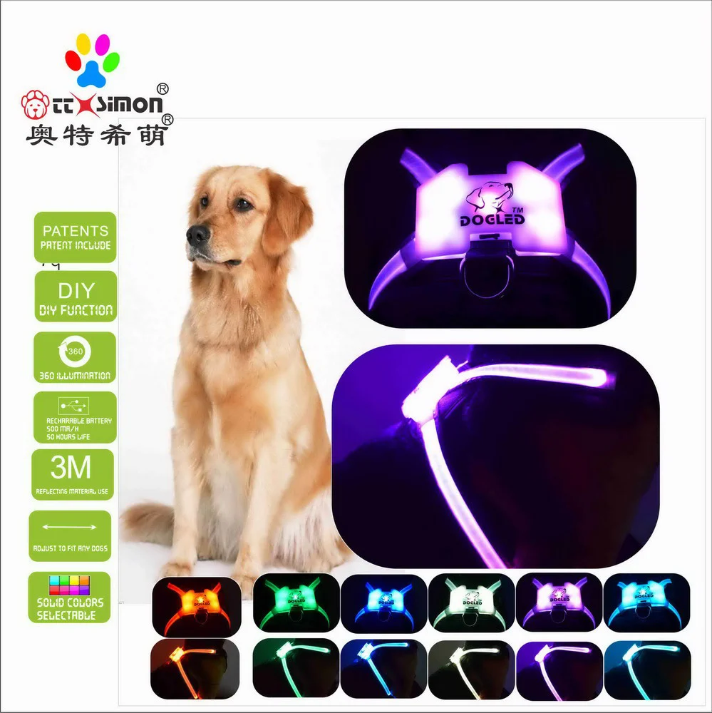 

CC Simon Dogled dog accessories for large dogs 7 in 1 color Dog Harness Glowing USB Led Collar Puppy Lead Pets Vest