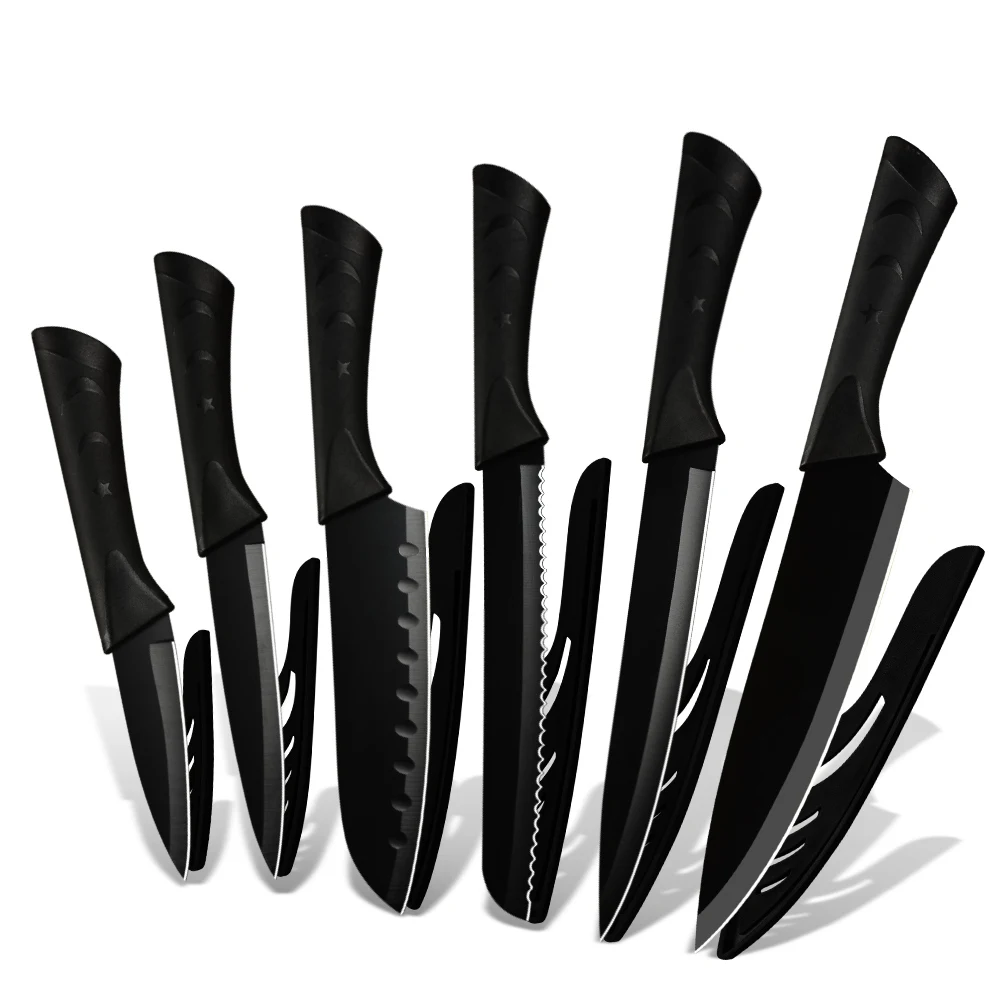Черный нож из нержавеющей стали кухонный 6 шт. в наборе ультра острое лезвие