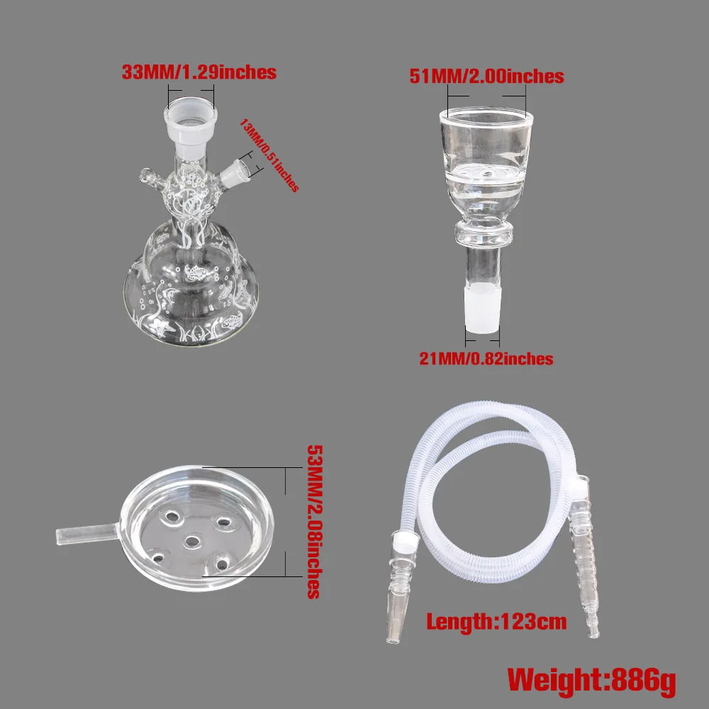 

Transparent pattern Glass Bottle Hookah Shisha Nargile Chicha Smoking Water Pipe With Foam Box Hookah Shisha Shaft Smoking Pipe