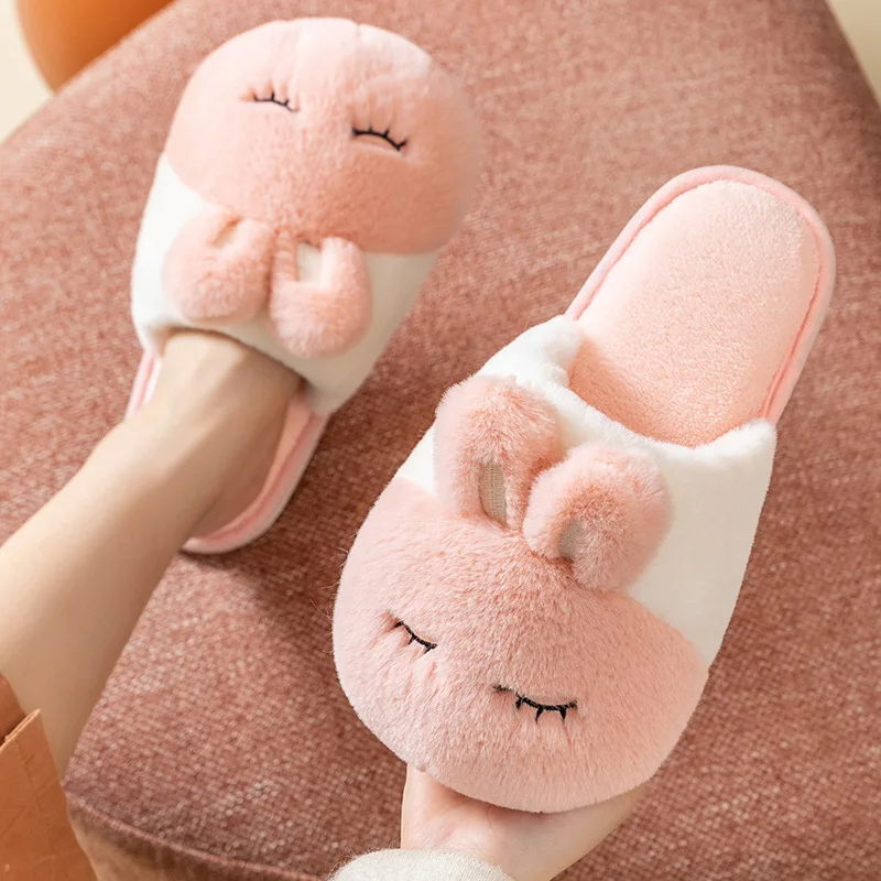 

New Fashion Autumn Winter Cotton Slippers Rabbit Ear Home Indoor Slippers Winter Warm Shoes Womens Cute Plus Plush Slippers