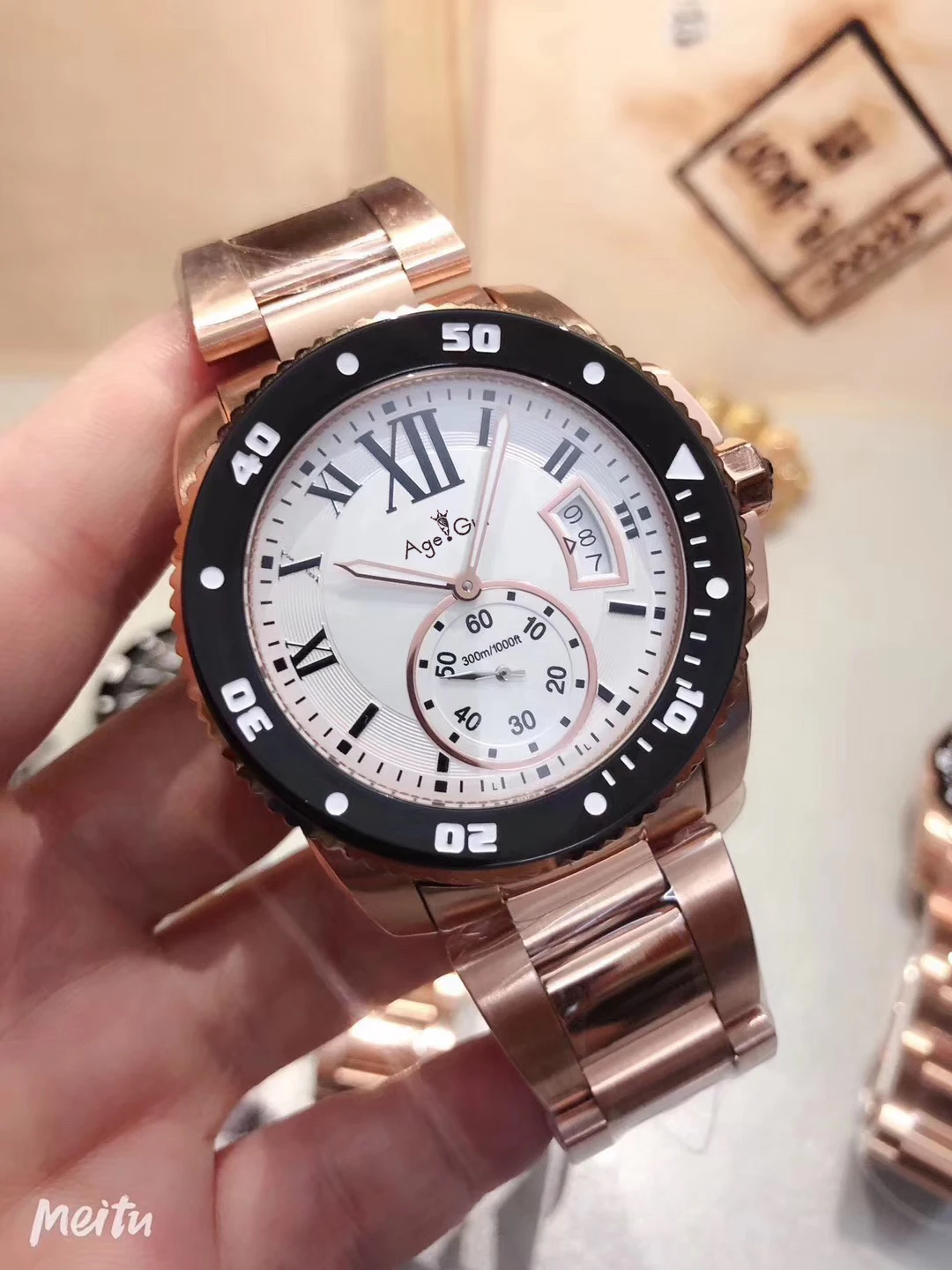 Rose Gold White Роскошный мужской автоматический механический циферблат в римском стиле керамический ободок из нержавеющей стали Черный Синий Розовый Золотой сапфир спортивные часы AAA - Цвет: Rose Gold White