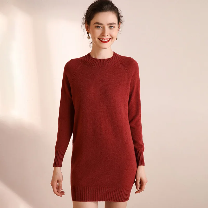 

O-neck Long Sleeves Women's Knitting Jumper Autumn Winter Warm Thickening Sweater 100% Cashmere Sweater Dress Female Sweater