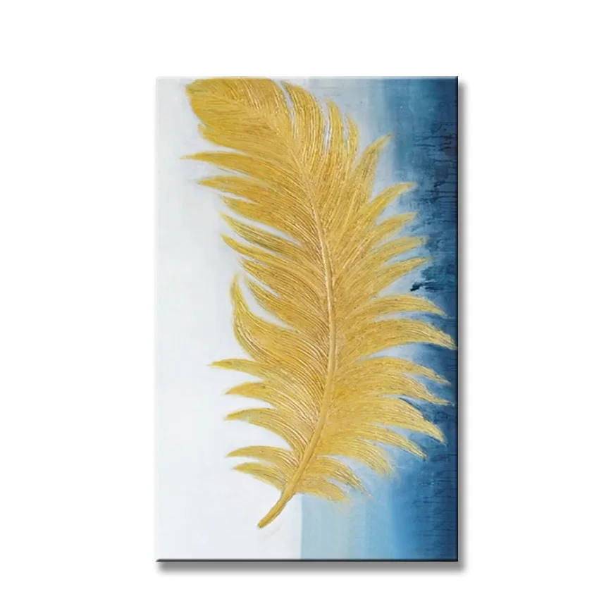 

Home wall decoration Handmade canvas oil painting yellow feather hanging picture image for living room Entrance no framed