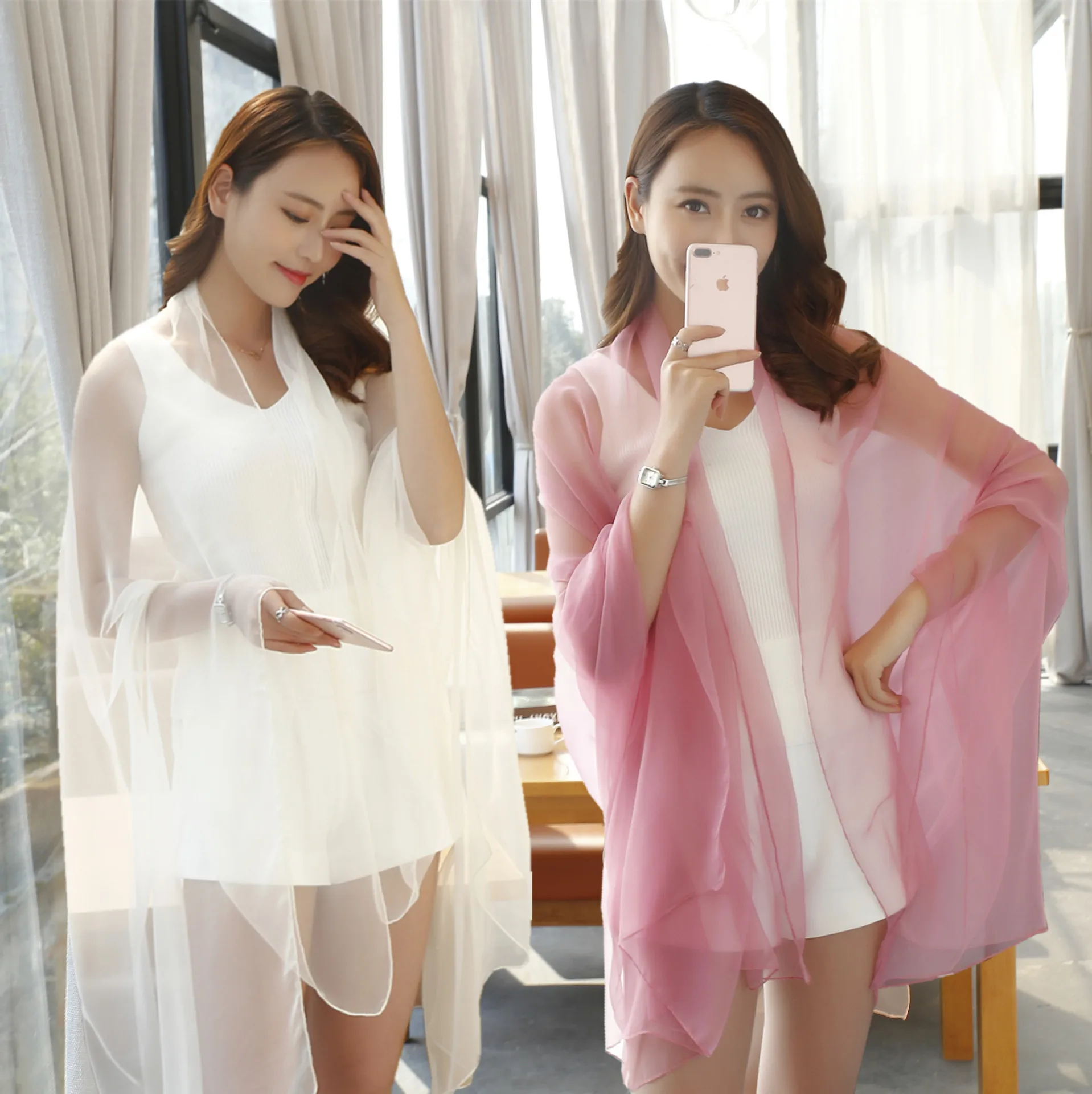 Large Size Solid Color Spring Summer Autumn and Winter Sunscreen Beach Scarf Women Korean Version of Clear Joker Shawl | Аксессуары для